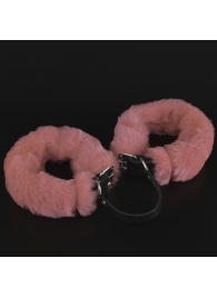 Черные кожаные оковы со съемной розовой опушкой - Sitabella - купить с доставкой в Абакане