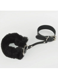 Черные кожаные наручники со съемной опушкой - Sitabella - купить с доставкой в Абакане