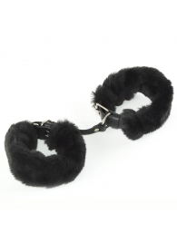 Черные кожаные наручники со съемной опушкой - Sitabella - купить с доставкой в Абакане