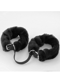 Черные кожаные оковы со съемной опушкой - Sitabella - купить с доставкой в Абакане