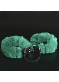 Черные кожаные оковы со съемной зеленой опушкой - Sitabella - купить с доставкой в Абакане