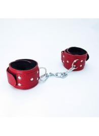 Красные кожаные наручники с меховым подкладом - БДСМ Арсенал - купить с доставкой в Абакане
