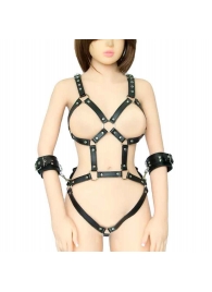 Черное боди-портупея с пристегивающимися наручниками - Секс-кукла с вибрирующей вагиной и анусом Jamie Lynn CyberSkin Vibrating Doll with Pussy   Ass - купить с доставкой в Абакане