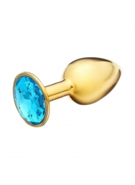 Золотистая анальная пробка с голубым кристаллом - 7 см. - Сима-Ленд