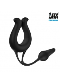 Черная вибронасадка Sex Expert с анальной втулкой - Sex Expert - в Абакане купить с доставкой