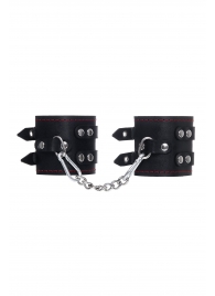Черные кожаные наручники с двумя ремнями и контрастной строчкой - Pecado - купить с доставкой в Абакане