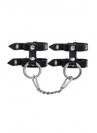 Черные однослойные кожаные наручники из двух ремешков - Pecado - купить с доставкой в Абакане