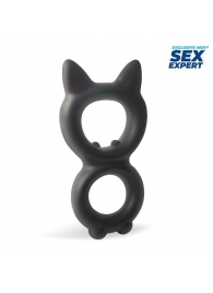 Черное двойное эрекционное кольцо с кошачьими ушками - Bior toys - в Абакане купить с доставкой