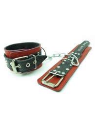 Красно-чёрные наручники из натуральной кожи - БДСМ Арсенал - купить с доставкой в Абакане