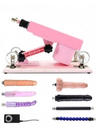 Розовая секс-машина с проводным пультом и 5 насадками - Eroticon - купить с доставкой #SOTBIT_REGIONS_UF_V_REGION_NAME#