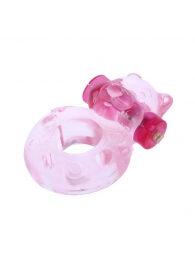 Розовое эрекционное виброкольцо с мишкой на вибропуле - Baile - в Абакане купить с доставкой