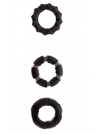 Набор из 3 чёрных эрекционных колец MENZSTUFF STRETCHY COCK RINGS - Dream Toys - в Абакане купить с доставкой