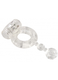Прозрачное эрекционное кольцо с вибратором и хвостом - Toyfa Basic - в Абакане купить с доставкой
