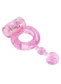 Розовое эрекционное кольцо с вибратором и хвостом - Toyfa Basic - в Абакане купить с доставкой