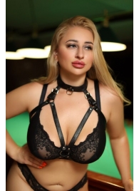 Черная кожаная сбруя с ошейником plus size из нежной кожи - БДСМ Арсенал - купить с доставкой в Абакане