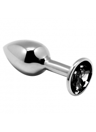 Серебристая анальная втулка с черным кристаллом Mini Metal Butt Plug Size M - 8 см. - Adrien Lastic