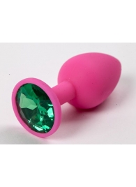 Розовая силиконовая пробка с зеленым кристаллом - 7,1 см. - 4sexdreaM - купить с доставкой в Абакане