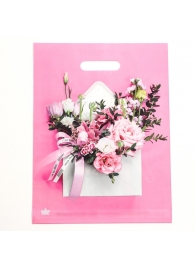 Розовый пакет с цветочным принтом и вырубной ручкой (40х31 см) - Сима-Ленд - купить с доставкой в Абакане