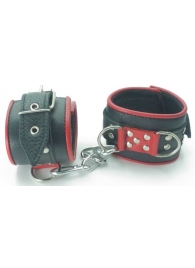 Широкие черные наручники с красным декором - БДСМ Арсенал - купить с доставкой в Абакане