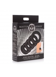 Комплект из 5 черных эрекционных колец для мошонки Ring Master Custom Ball Stretcher Kit - XR Brands - в Абакане купить с доставкой