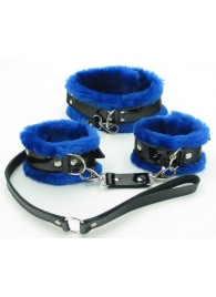 Набор из наручников и ошейника с синим мехом BDSM Light - БДСМ Арсенал - купить с доставкой в Абакане