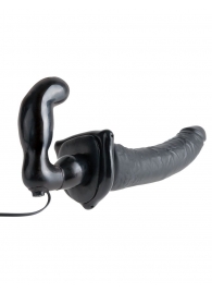 Черный страпон с вагинальной пробкой Deluxe Vibrating Penetrix Strap-On - 19 см. - Pipedream - купить с доставкой в Абакане