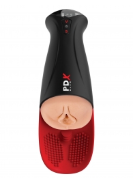 Телесный мастурбатор-вагина в черной колбе с вибрацией Fuck-O-Matic Pro XL - Pipedream - в Абакане купить с доставкой