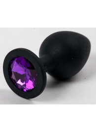 Черная силиконовая анальная пробка с фиолетовым стразом - 8,2 см. - 4sexdreaM - купить с доставкой в Абакане