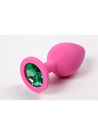 Розовая силиконовая анальная пробка с зеленым стразом - 8,2 см. - 4sexdreaM - купить с доставкой в Абакане