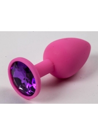 Розовая силиконовая анальная пробка с фиолетовым стразом - 7,1 см. - 4sexdreaM - купить с доставкой в Абакане