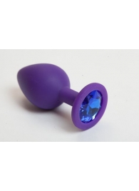 Фиолетовая силиконовая анальная пробка с голубым стразом - 8,2 см. - 4sexdreaM - купить с доставкой в Абакане