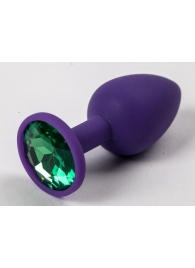 Фиолетовая силиконовая анальная пробка с зеленым стразом - 7,1 см. - 4sexdreaM - купить с доставкой в Абакане