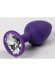 Фиолетовая силиконовая анальная пробка с прозрачным стразом - 7,1 см. - 4sexdreaM - купить с доставкой в Абакане