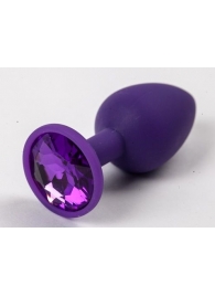 Фиолетовая силиконовая анальная пробка с фиолетовым стразом - 7,1 см. - 4sexdreaM - купить с доставкой в Абакане