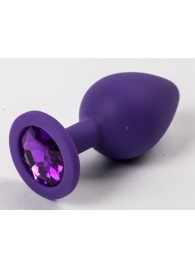 Фиолетовая силиконовая анальная пробка с фиолетовым стразом - 8,2 см. - 4sexdreaM - купить с доставкой в Абакане
