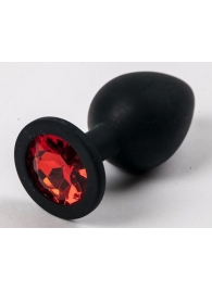 Черная силиконовая анальная пробка с красным стразом - 8,2 см. - 4sexdreaM - купить с доставкой в Абакане