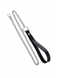 Поводок с ручкой из черной натуральной кожи и карабином для ошейника - Pecado - купить с доставкой в Абакане