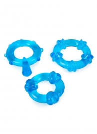 Набор из 3 синих эрекционных колец с различным рельефом - Erowoman-Eroman - в Абакане купить с доставкой