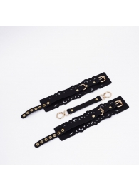 Черный кожаные оковы с узорами и золотистой фурнитурой - Crazy Handmade - купить с доставкой в Абакане