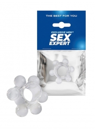 Прозрачное эрекционное кольцо с 6 стимулирующими шариками - Sex Expert - в Абакане купить с доставкой