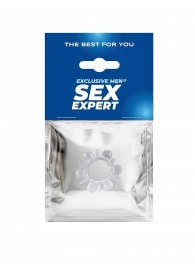 Прозрачное эрекционное кольцо с шариками и шипами - Sex Expert - в Абакане купить с доставкой