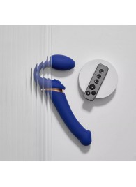 Синий безремневой страпон Multi Orgasm Bendable Strap-On size XL с клиторальной стимуляцией - Strap-on-me - купить с доставкой в Абакане