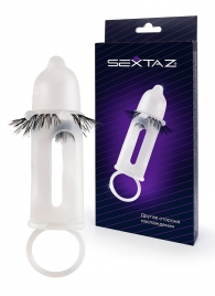 Эластичная насадка на пенис с подхватом мошонки и стимулирующими «ресничками» - Sextaz - в Абакане купить с доставкой