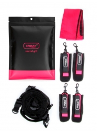 Черно-розовый эротический набор: фиксатор, оковы, наручники, повязка - Erokay - купить с доставкой в Абакане