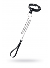 Черный узкий однослойный ошейник с серебристым поводком-цепочкой - Pecado - купить с доставкой в Абакане