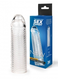 Прозрачная закрытая насадка на пенис с ребрышками - 16 см. - Sex Expert - в Абакане купить с доставкой