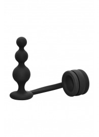 Черное эрекционное кольцо с анальной елочкой Cockring With Beaded Anal Plug - Dream Toys - в Абакане купить с доставкой