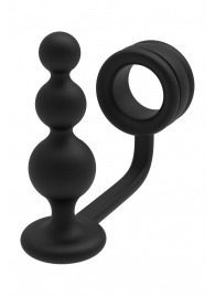 Черное эрекционное кольцо с анальной елочкой Cockring With Beaded Anal Plug - Dream Toys - в Абакане купить с доставкой