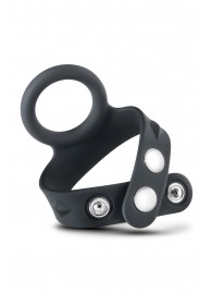 Черное эрекционное кольцо с подхватом мошонки на кнопках VS6 - Blush Novelties - в Абакане купить с доставкой