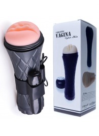 Телесный мастурбатор-вагина в черной колбе с вибрацией - Boys of Toys - в Абакане купить с доставкой